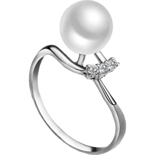 Sinya 925 Sterling Silver Ring for women with 8.5mm-9mm natural freshwater pearl wedding Jewelry Christmas birthday present
