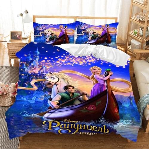 Home Textile Disney Rapunzel Snow White Design Bedding Set Pink Blue Soft Duvet Quilt Cover Pillowcase Girls Bedroom Decoration