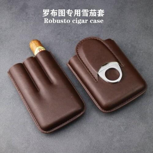 Mini Cigar Humidor Robustos Leather Travel Case 3 Finger Cigar Box With Cutter