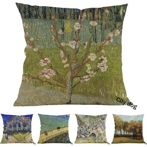 Almond Tree in Blossom painter Painting art Cotton and linen square pillow case Cushion cover Home sofa pillowcase Decor