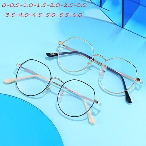 Polygon Finished Myopia Glasses Vintage Matel Frame Transparent Nearsighted Eyewear Women Men with diopter -1.5 -2.0 -2.5 -6.0