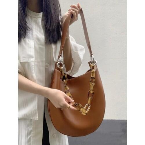 Fashion Acrylic Chain Lattice Women Handbag Designer Luxury Pu Leather Shoulder Crossbody Bags Big Tote Purses Female Bucket Sac