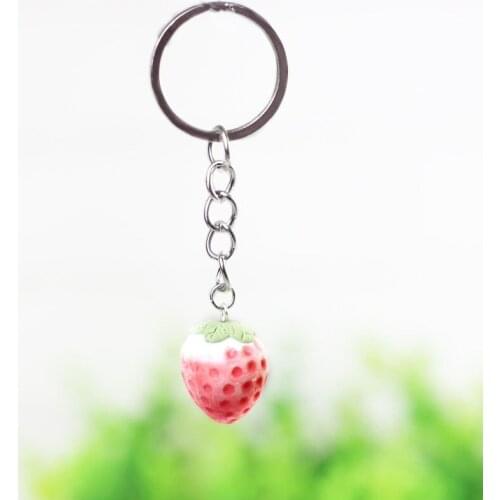 Fashion Cute Strawberry Keychain For Women Girls Handbags Cars Lovely Chaveiro Key Chain Rings Holder Llavero Pompones Colores