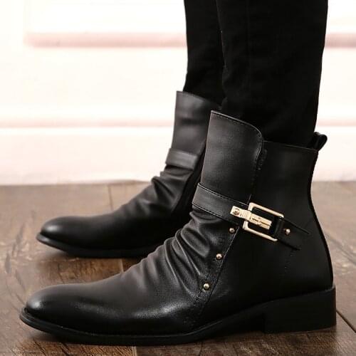 New Fashion Men Boots PU Leather Men British Autumn Winter Warm Plush Ankle Boots Man Casual shoes Zapatos man hombre