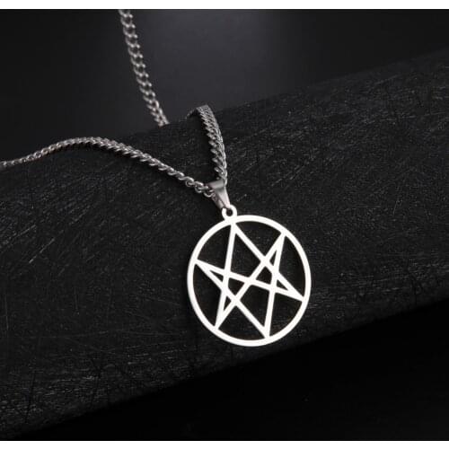 My Shape Round Unicursal Hexagram Symbol Pendant Necklace for Men Women Stainless Steel Talisman Amulet Male Vintage Jewelry