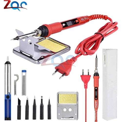 Soldering Iron Kit LCD Digital Constant Temperature Adjustable Electric Welding Tool for Computer Circuit Board 220V 80W EU Plug