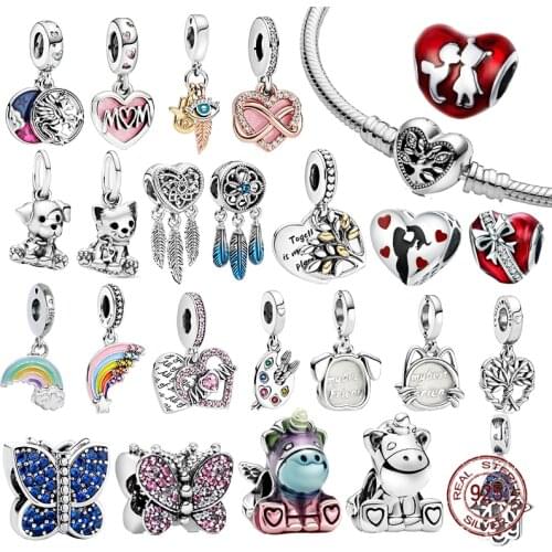 2021 New 925 Sterling Silver Mom Heart Star Moon Charm Beads Fit Family Tree Heart Chain Bracelet For Women DIY Making