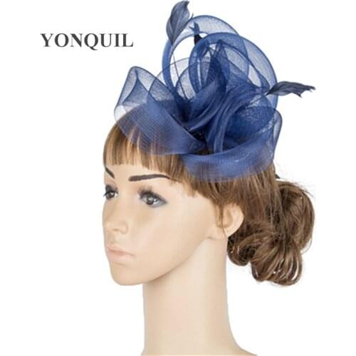 Charming Crinoline Navy Fascinator Headwear Events Gorgeous Party Show Hair Accessories Church Dinner Formal Dress Hats TMYQ049