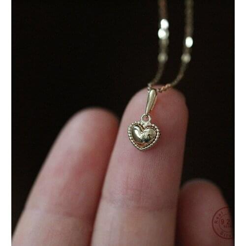 925 Sterling Silver 14k Gold Plating Simple Delicate Heart Pendant Necklace Women Fashion Cute Party Jewelry Accessories