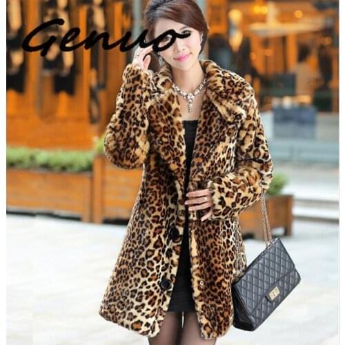 Genuo New Winter Women Faux Fur Coat Thick Warm Leopard Coats and Jackets Female Fur Parka manteau femme hiver