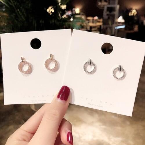 Full Rhinestone Round Stud Earrings For Women Korean JCute Small Circle Pendientes Fashion boucle oreille femme