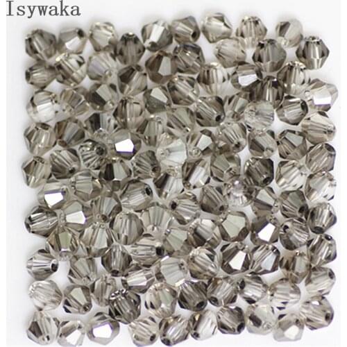 Isywaka Sale Shining Gray 100pcs 4mm Bicone Austria Crystal Beads charm Glass Beads Loose Spacer Bead for DIY Jewelry Making