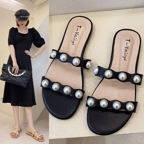 2021 summer new fairy style flat sandals womens leisure fashion one word with student flat heel Roman shoes
