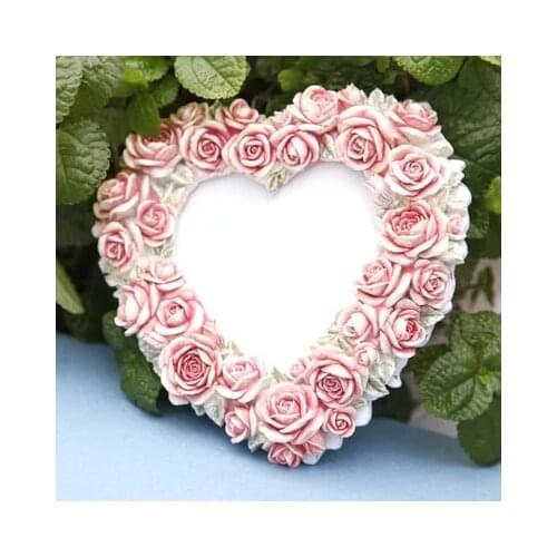 Rose Frame Moulds Silicone Mould Clay Aroma Mold Handmade Fondant Cake Decoration Chocolate Resin Wedding Heart Shape Big Size