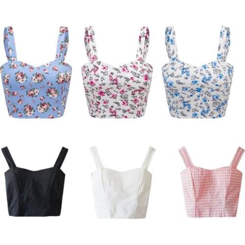 Women Sexy Short Crop Top VT0006 Floral Cherry Lemon Print Plaid Black Red Summer Top for Mini Girl Vintage Tank Top