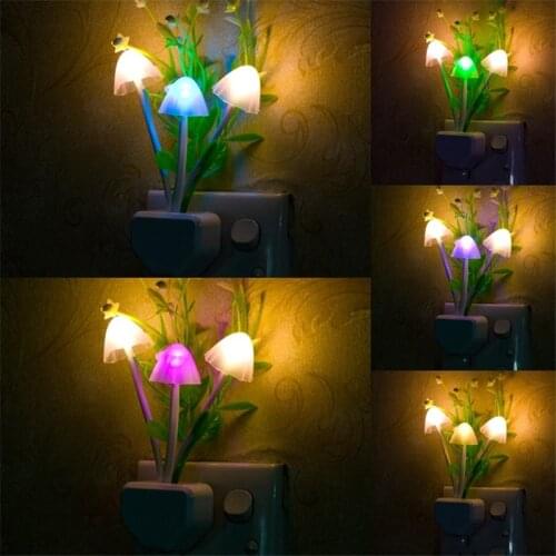 Flower Mushroom LED Night Lights 7 Color Changing Dusk To Dawn Sensor Night Light Bedroom Decor Room Wall Lights Decor Kids Lamp