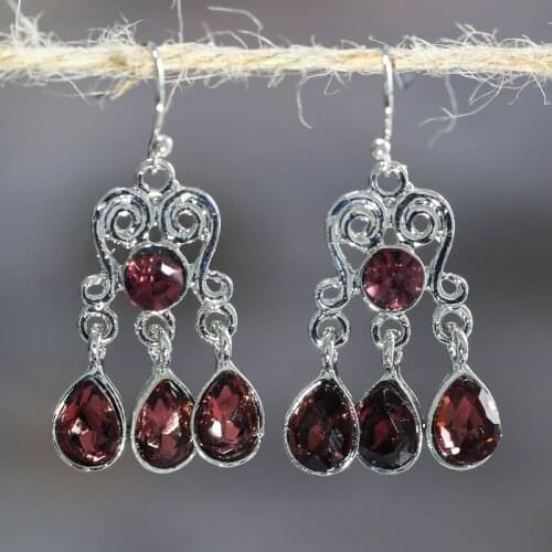 Vintage Ethnic Gem Water Drop Earrings for Women Bohemian Crystal Tassel Hook Earring Statement Wedding Party Jewelry Gift