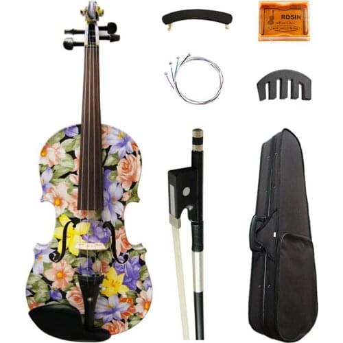 High Quality Flowers Painted Art Violin 4/4 High-grade Ebony Fittings Maple Acoustic Violino Strings Music Instruments with Case