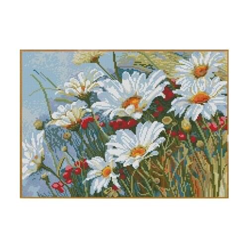 Top Quality Lovely Cute Counted Cross Stitch Kit Romashkovoe Pole White Daisy Flower Flowers