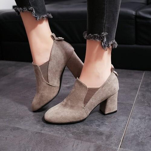 Women High Heel Booties Large Size Fashion Female High-Heeled Boots Young Ladies Fashion pumps 5cm Square Heel Boots U22-11