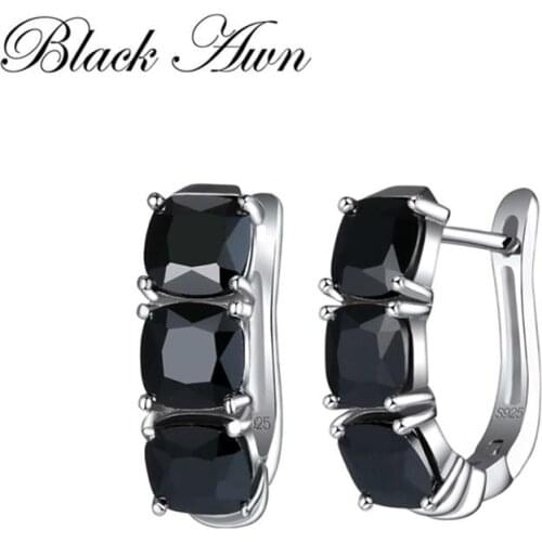Simple 100% Genuine 925 Sterling Silver Jewelry Black Spinel Stone Star Cute Party Stud Earrings for Women Bijoux Femme I196