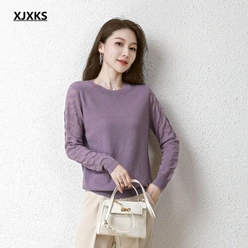 XJXKS 2021 autumn winter new women wool sweater comfortable round neck long-sleeved knitted sweater women pullover