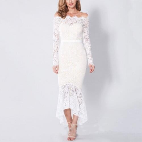 Elegant Wedding Bride Party Dress Women Floral Lace Patchwork Long Sleeve Off Shoulder Mermaid Dresses Chic White Long Dress