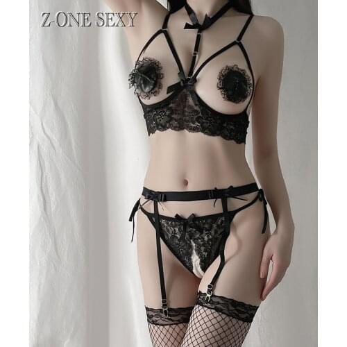 Womens fun underwear sexy temptation open crotch passion tease bow bikini three point Uniform suit erotic sexy lingerie