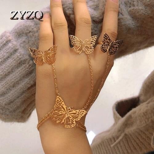 ZYZQ Sweet Hollow Butterfly Finger Bracelet Fashion ins Wind Integrated Bracelet Special Jewelry Accessories For Women