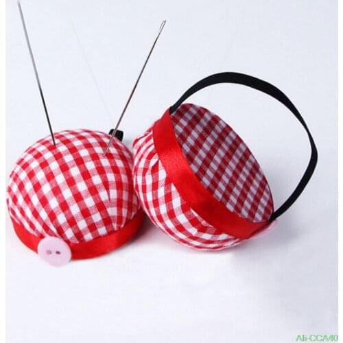 1pcs Needle Pin Cushion Lovely Plaid Print Ball Shaped Cushion With Elastic Wrist Belt DIY Handcraft Tool for cross stitch