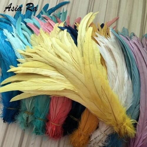 100pcs/lot Length 25-30cm Yellowl Dyeing Chicken Rooster Tail Feathers India Hair Decoration Wedding Clothes Head Ornaments