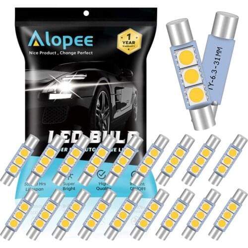 20Pcs 30MM - 31MM 12V LED Festoon Light 5050 3SMD Sun Visor Vanity Mirror Bulbs for Vehicle 6615F 6614F 3021 3022 3175 T-2 SF6/6