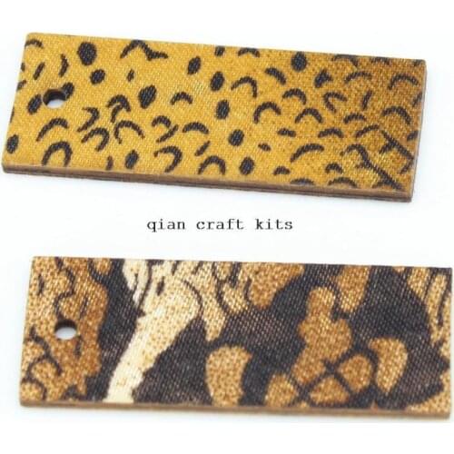 250pcs double sided fabric covered Exotic wooden wood Necklace Leopard Wood pendant charms 42mm*16mm