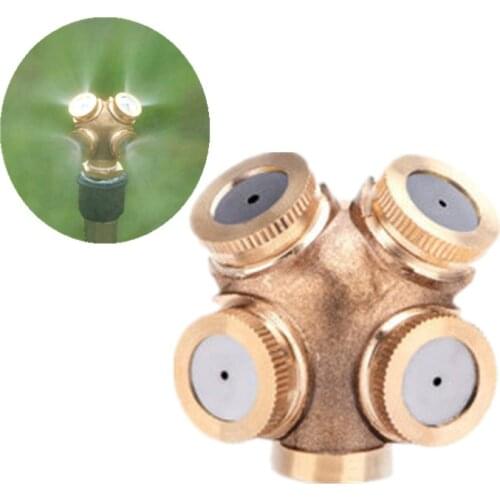 5pcs 4-Hole Brass Spray Misting Nozzle Garden Sprinklers Irrigation Fitting Home Watering Garden Nozzle Tools