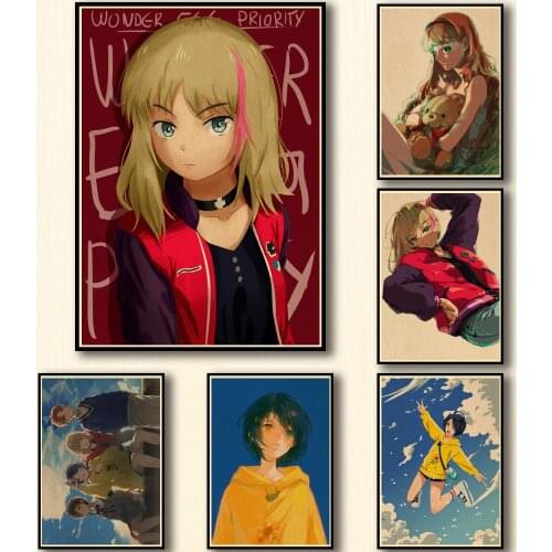 51 Designs Anime WONDER EGG PRIORITY Kraftpaper Poster Protagonist Artwork Fancy Wall Sticker for Coffee House Bar