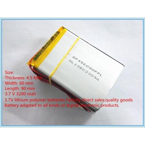 Best battery brand Size 456090 3.7V 3200mah tablet battery With Protection Board For Tablet V3000HD MP4 GPS Free
