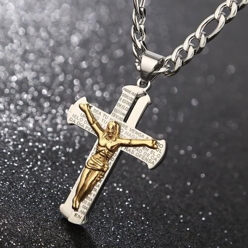 Large Catholic Jesus Christ on INRI Cross Crucifix stainless steel Pendant Necklace 24'' Nice Quality