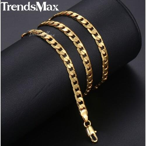 Trendsmax Mens Necklace Gold Curb Cuban Link Chain Necklace For Men Women Fashion Male Jewelry Wholesale Dropshipping 5mm GNM89
