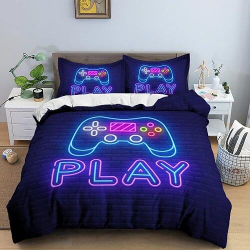 Purple Gamepad Bedding Set Kids Game Boys Comforter 3D Print Luxury Duvet Cover Sets Home Textile Queen King Single Size Gaming