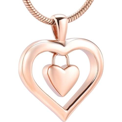 IJD9962 Rose Gold Double Heart Stainless Steel Cremation Pendant Necklace for Women,Human Ashes Keepsake Jewelry Urn
