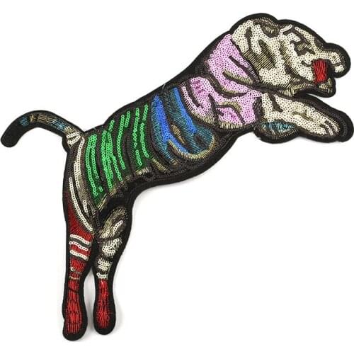 Quality Stripe Punk Motorcycle Badge Luxury Colorful Sequins Leopard Panther Appliques Iron on Patch for Jacket Jeans Backpack