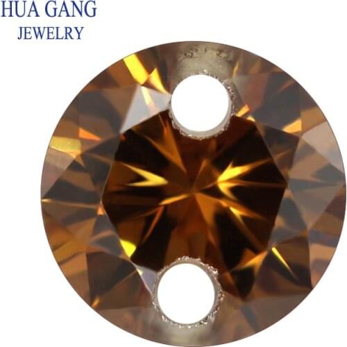 Coffee Double Hole Beads Cubic Zirconia Stones AAAAA Round Shape Cubic Zirconia Stone Loose For DIY Jewelry Making Zircon