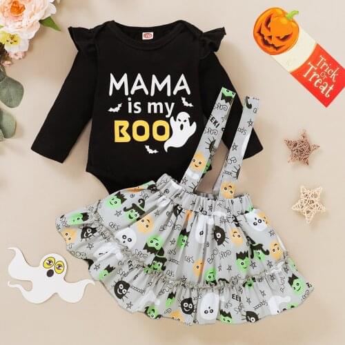 Halloween Newborn Baby Girls 2PCS Lounge Set Childrens Long Sleeve Top Bodysuit+ Floral Skirt Kids Clothes Set 6 12 18 Month