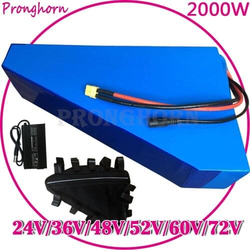 High Power 2000W 24V 36V 48V 52V 60V 72V 13Ah 15Ah 18Ah 20Ah 25Ah 30Ah Electric Bike Lithium Battery with BMS+Bag+Charg Free Tax