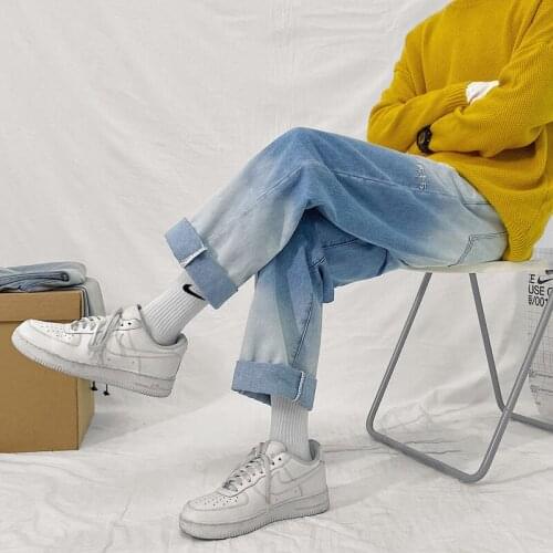 2021 Mens New Style Baggy Homme Cargo Pocket Jeans Gradual Color Casual Pants Loose Straight Pants Biker Denim Trousers S-2XL