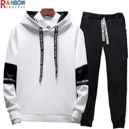 Rainbowtouches Mens And Womens 2-Piece Leisure Splicing Cotton Breathable Sports Fitness Hoodie Superior Quality Men Sets