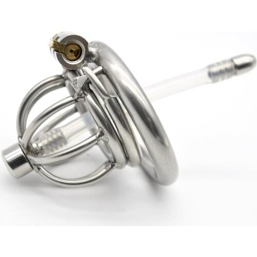 Man Coke Ring Stainless Steel Cock Cage Penis Ring Male Chastity Device with Catheter Stealth New Lock Tube Adult Sex Toy A282