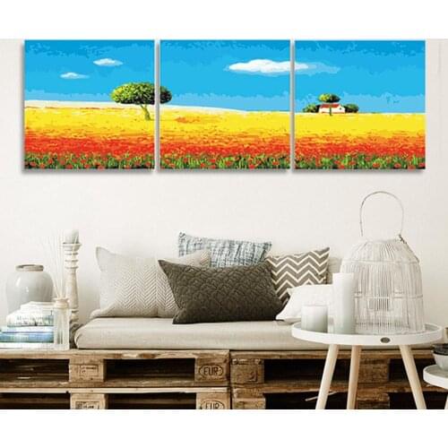 DIY Oil Paint Pastoral scenery Pictures 40x40cmx3pcs Painting by Numbers Wall art Triptych canvas painting Gift for Home Decor