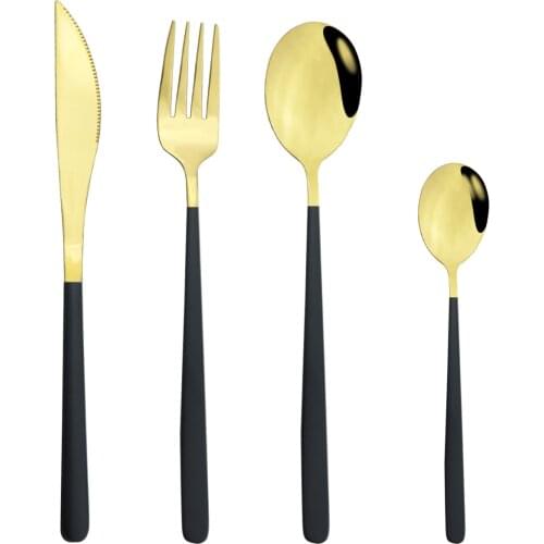 Mirror Stainless Steel Cutlery Set Picnic Tableware Set Black Gold Fork Spoon Knife Dinnerware Flatware Set Kitchen Accessories