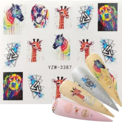 Nail Water Sticker DIY Creative Rainbow Doodle Zebra Dog Giraffe Animal Image Nail Art Paper Decoration Manicure Style Tool